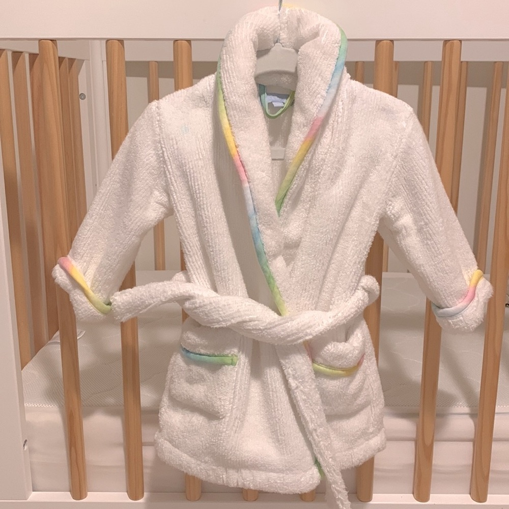 Hill house home baby robe 6-12 months trim in Rainbow
